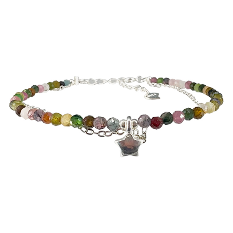 Bracelet double tourmaline facettée et argent 0,925