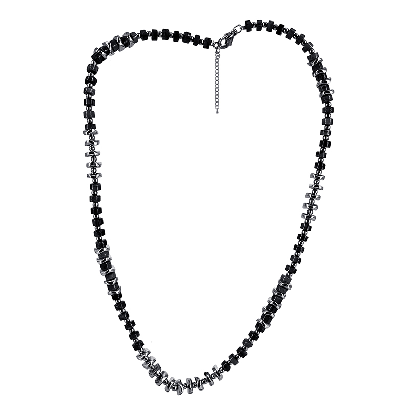 Collier Rondelles en Onyx Noir et Hématite Galvanisée Argentée