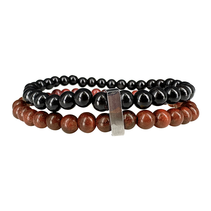 Bracelet Homme 2 rangs Bois, palissandre et Acier