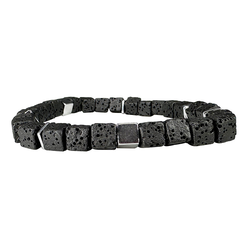 Bracelet Homme lave carrée, Hématite galvanisée et carré plat