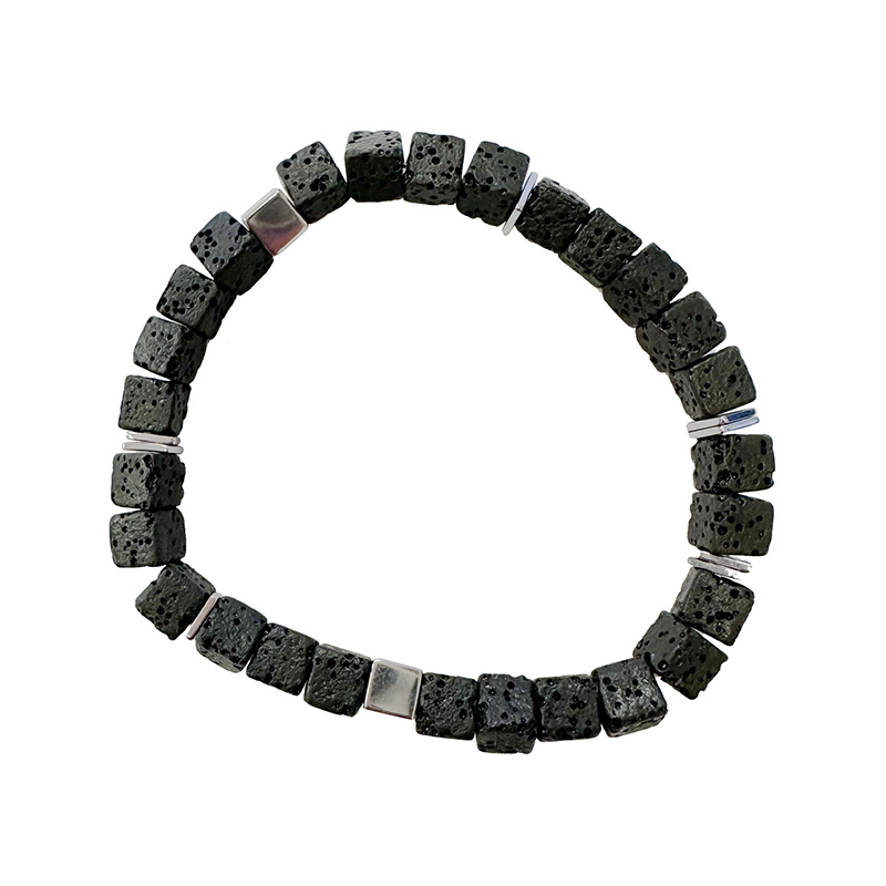 Bracelet Homme lave carrée, Hématite galvanisée et carré plat