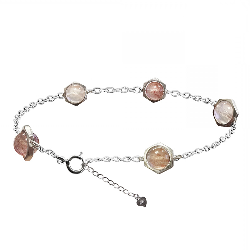 Bracelet Quartz Hématoïde Quartz Rose Argent 0,925