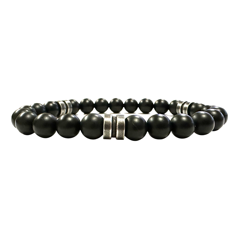 Bracelet Homme Onyx Dépoli et Rondelle double en Acier