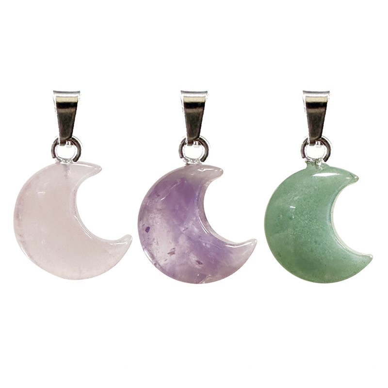 Lot de 3 Pendentifs Lune en Quartz Rose, Améthyste et Aventurine