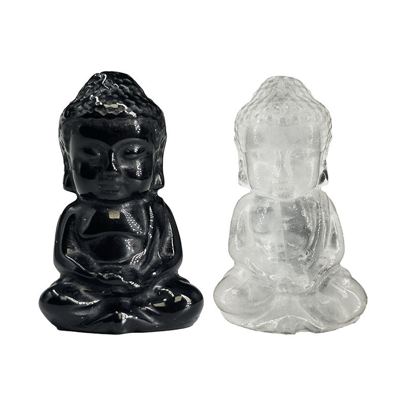 Statuette Bouddha en Obsidienne Noire ou Cristal de Roche